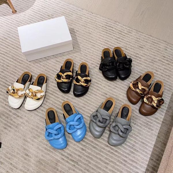 

woman big chain slippers shoes, Black