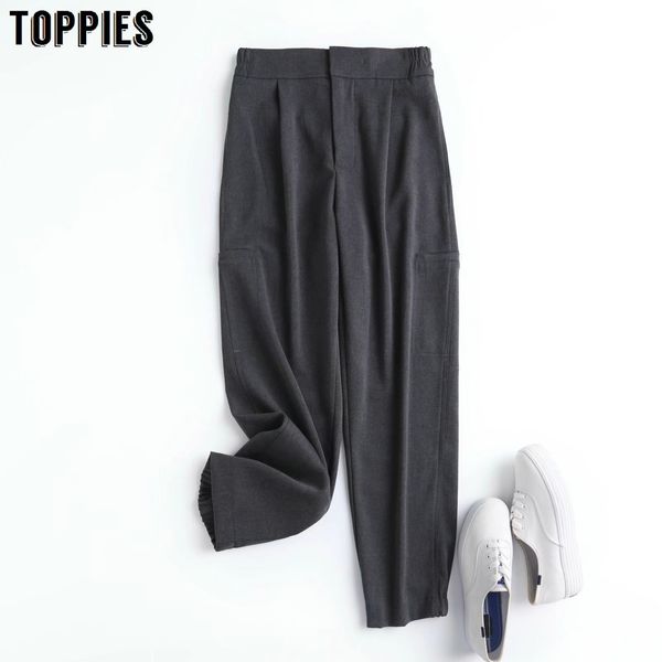 

ies women gray pants joggers women casual soft pantalon 210412, Black;white