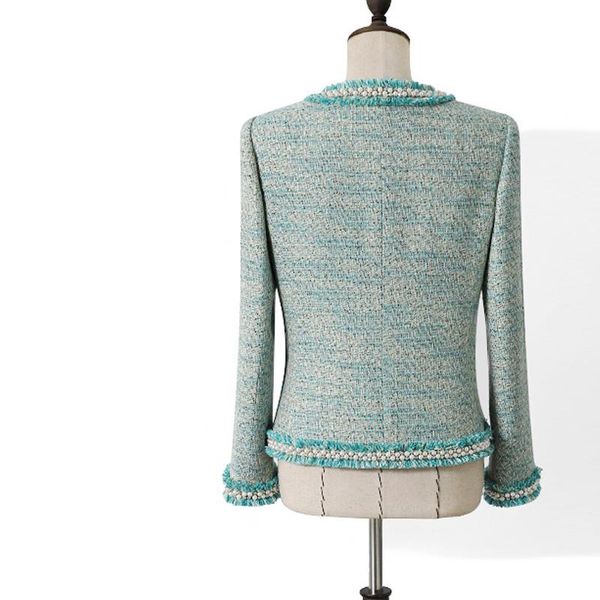 

women's jackets jacket green handmade beaded tweed vintage spring/autumn coat round neck small fragrant, Black;brown