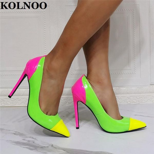 

dress shoes kolnoo handmade ladies stiletto high heels pumps patchwork slip-on party prom office-lady fashion daily court, Black