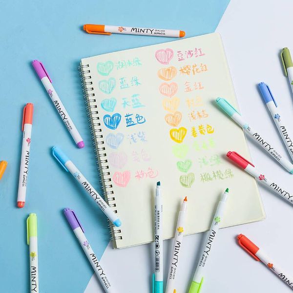 

highlighters cute highlighter mark pen set 16 colors/box art supplies pastel markers pens student focus school office stationery, Black;red
