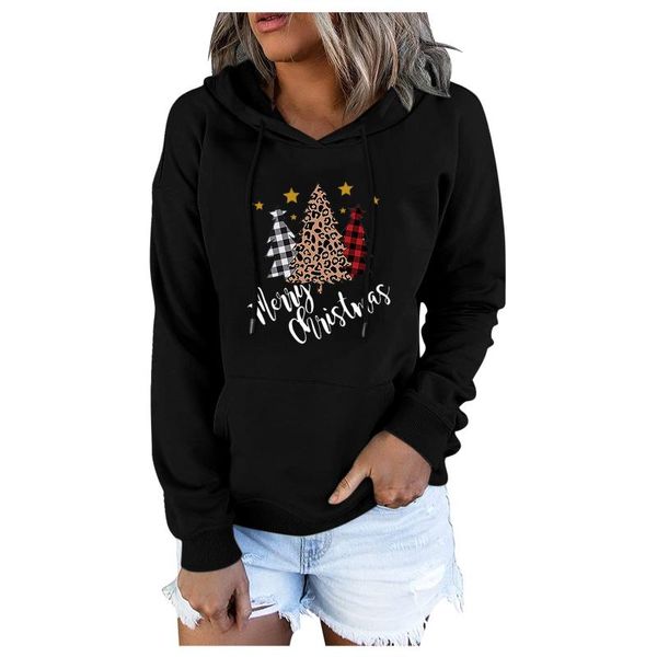 

women's hoodies & sweatshirts chirstmas fashion print long-sleeved hoodied sweatshirt loose casual harajuku blouse winter outdoor pullo, Black
