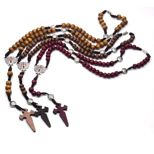 

chains komi retro men's wooden beads cross pendants necklaces beaded rosary stylish christian praying mala jewelry r-283, Silver