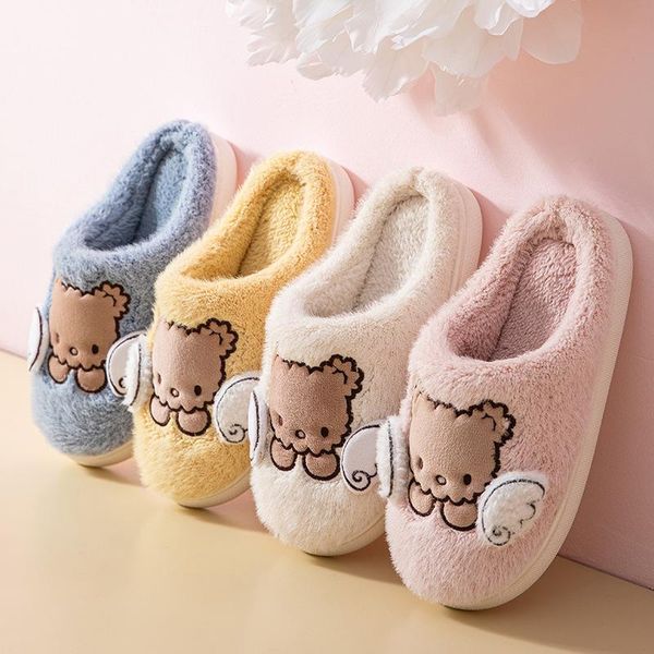 

slippers women 2022 winter home plush house warm soft sneakers bedroom cartoon cute zapatillas de mujer, Black