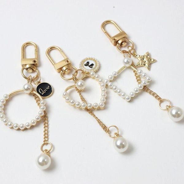 

keychains korean creative square keychain exquisite pearl pendant cute bow earphone girl holiday gift backpack jewelry accessories, Silver