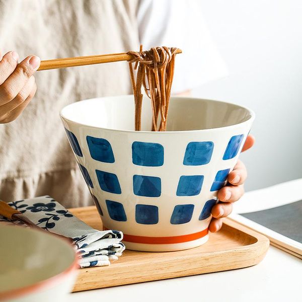 

lingao japanese household noodle bowl soup ceramic ramen salad bamboo hat bowls