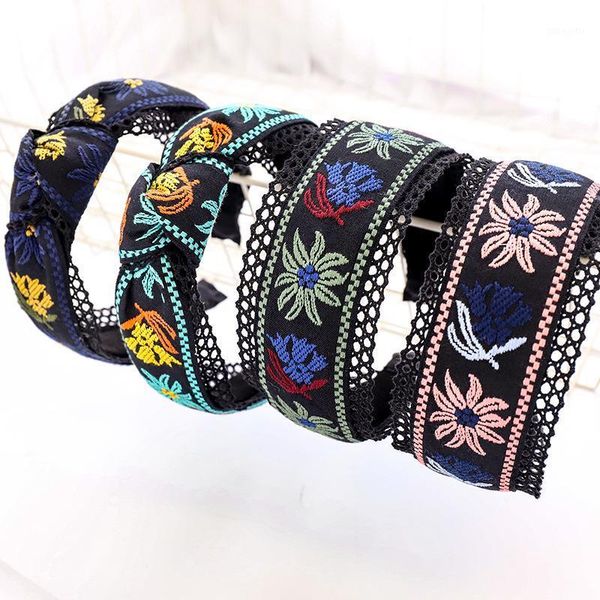 

vintage embroidery flower national bezel hair band women headband girls accessories haar clips opaska do wlosow1