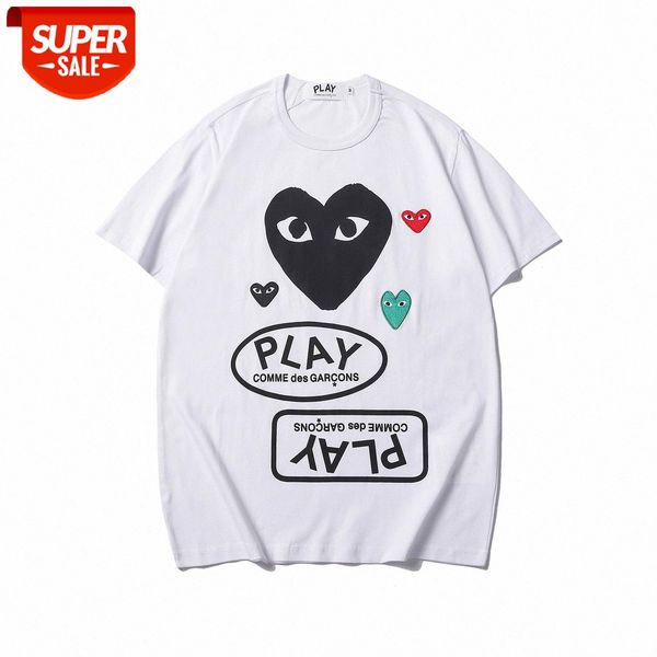

heyplay japanese red heart black short-sleeved t-shirt three-color pure cotton round neck men's and women's clothing #t848, White;black