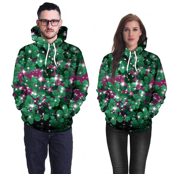 

new autumn and winter hoodie mens hoodies print men women animation colorful four leaf clover sweatshirt long sleeve b101-164, Black