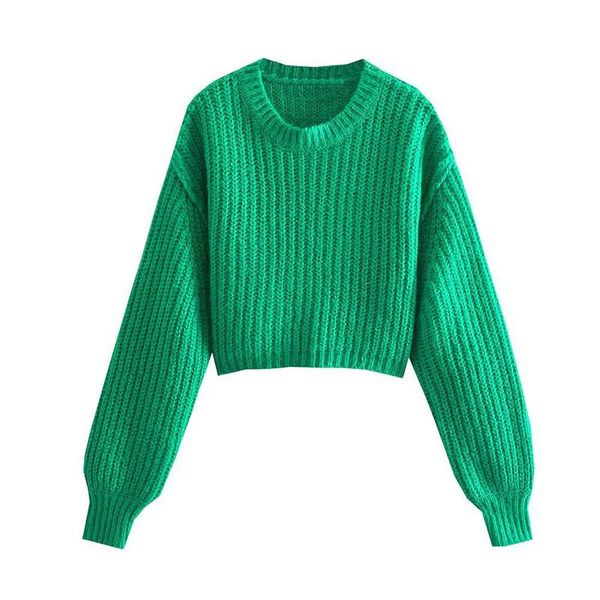 

women's sweaters yenkye women balloon sleeves cropped knit sweater female round neck loose green pullovers ladies autumn winter jersey, White;black