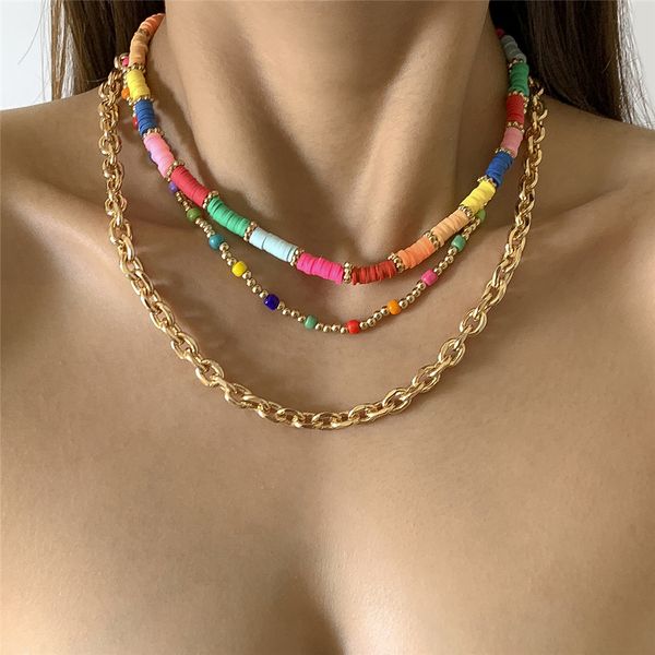 3pcs/set Collana a catena attorcigliata vintage per donne classiche phirini di ceramica arcobaleno etnica classica y2k collo boho gioielli nuovi