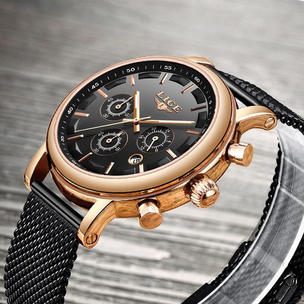 

wristwatches 2021 lige mens watches casual fashion sport waterproof watch men automatic date male clock relogio masculino, Slivery;brown