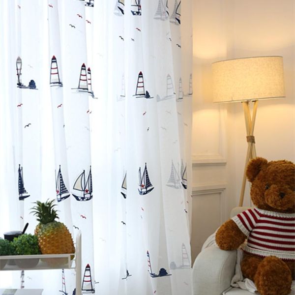 

curtain & drapes modern embroidered sailing boat living room kids window curtains bedroom sheer children gauze 225&c
