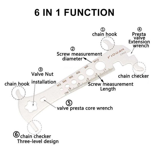 Corrente de bicicleta Certificador 6 em 1 MTB Bicicleta Bicicleta de Aço Inoxidável Desgaste Indicador de Perda Verificador de Medição Reparação da Régua