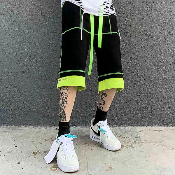 

men's shorts embroidered block streetwear retro casual patch couple shorts broad leg hip hop oversize summer five points pants, White;black