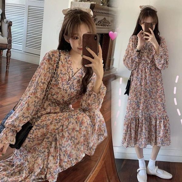 

5673# maternity dress summer chiffon v neck floral short sleeves loose stylish pregnant women mom dresses, White