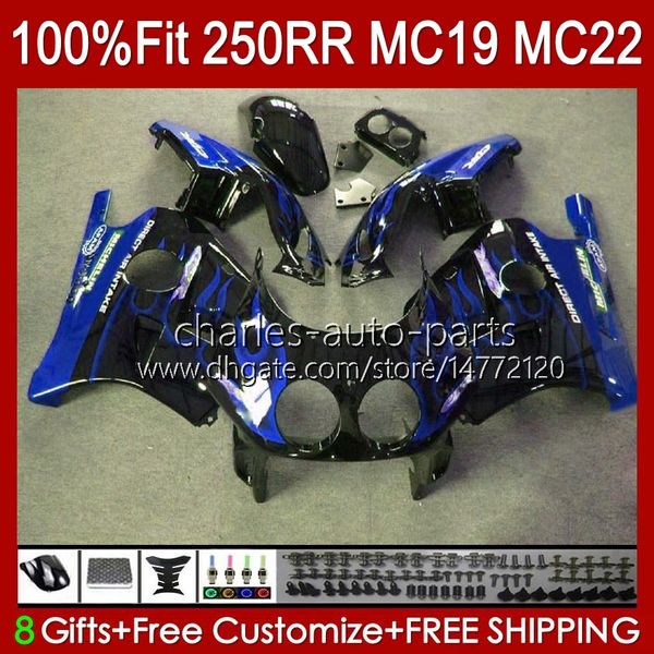 Órgão de Injeção para Honda CBR250RR MC19 1988-1989 CBR 250 RR CC 250R 250RR 88 89 112HC.266 Chamas azuis CBR250 RR CC 1988 1989 Bodywork CBR 250cc 88-89 OEM Fairings Kit