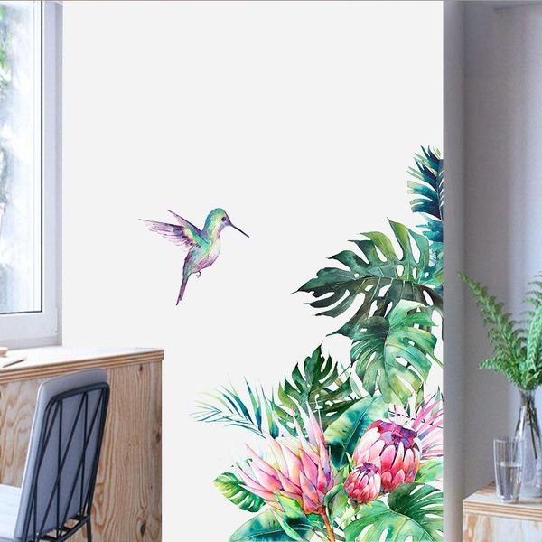 

wall stickers removable natural tropical leaves flowers bird fridge decals living room decoration mural home decor