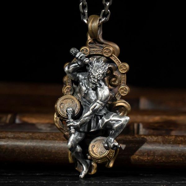 

chains ksitigarbha guanyin pendant retro amulet necklace jewelry zodiac year heart sutra accessories, Silver