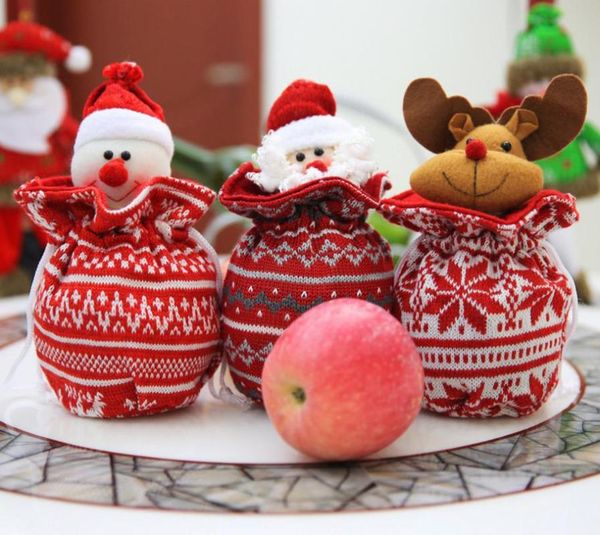 

christmas decorations knitted decoration gift wrap xmas drawstring party favor pouche candy treat apple fruit packaging santa snowman 100pcs