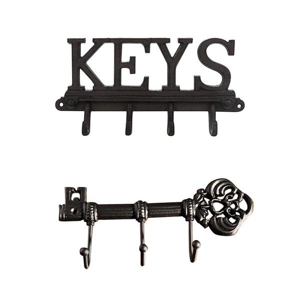 

hooks & rails cast iron wall mounted 4 hook key holder - rustic 3 shaped rack clothes robe