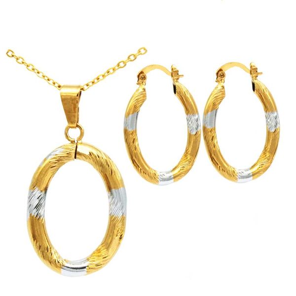 

earrings & necklace two tone gold stainless steel crystal pendant with earring jewelry sets for women, Silver