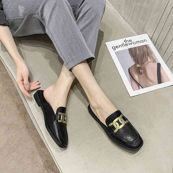 

slippers women's baotou wear summer half slippers shoes lazy flat sole 9a99-6 mcpo, Black