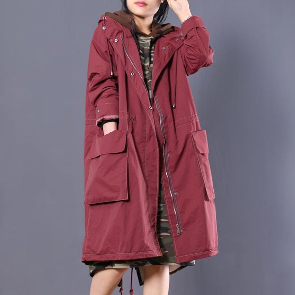 

casual spring clothing trench coat for women 2021 korean loose large size outerwear double pockets female hooded windbreaker women's co, Tan;black