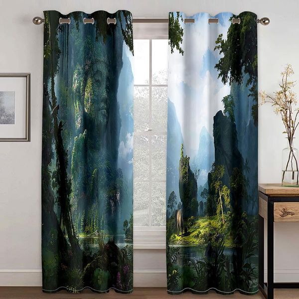 

curtain & drapes 3d forest fresh green beautiful scenery pattern blackout set, suitable for home curtains in the living room and bedroom