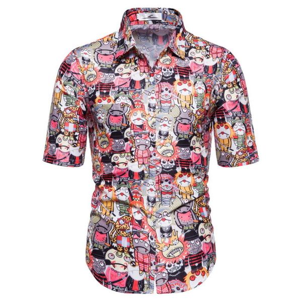 

men's shirt summer men's fashion beach style casual printed shirt, White;black