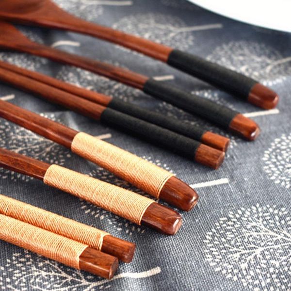 

dinnerware sets portable wood tableware wooden cutlery travel suit environmental with cloth pack gifts set