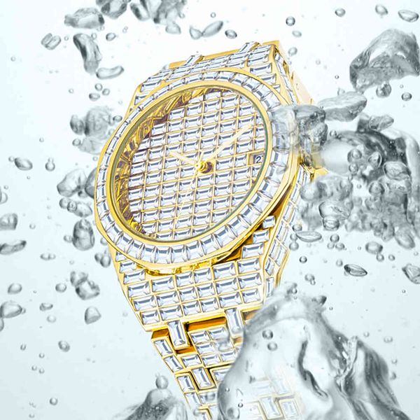 

missfox fully baguette dimaond designer for luxury brand iced out mens wrist watch personalized, Slivery;brown