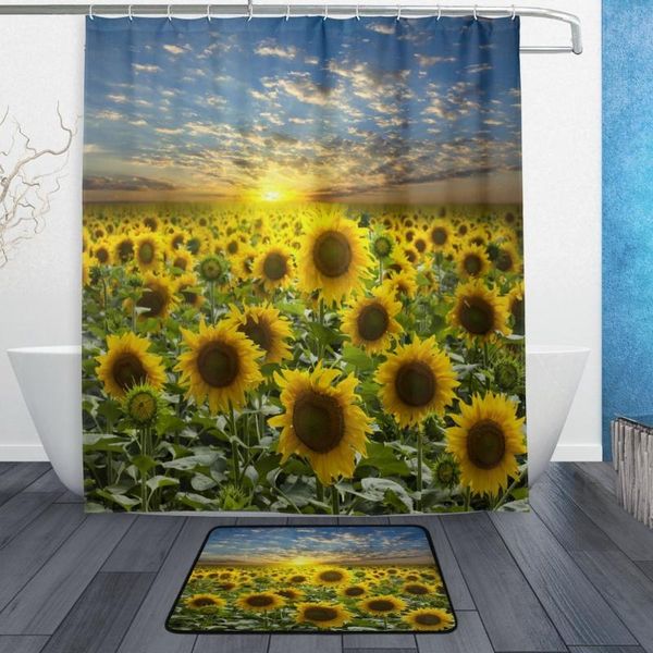 

shower curtains field of sunflower sunset waterproof polyester fabric curtain with hooks doormat bath floor mat bathroom home decor
