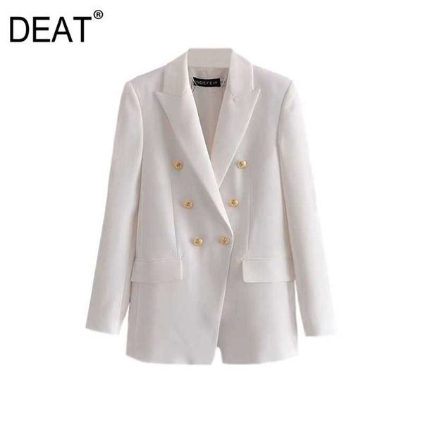 

[deat] spring fashion coat long sleeve solid color double breasted v-neck temperament loose women blazer 13c933 210527, White;black