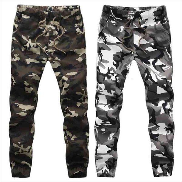

men sporty camouflage color multi-pocket waist drawstring long skinny hip-hop pants casual cargo pants, Black