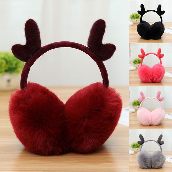 

christmas elk warm winter earmuffs female cartoon ear fur earmuffs cold ear warmer fold ear protection winter headphones, Blue;gray