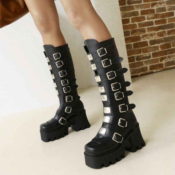

gothic punk long knight women's ls than knee college style spice girl big head muffin thick soled martin boots high tube, Black