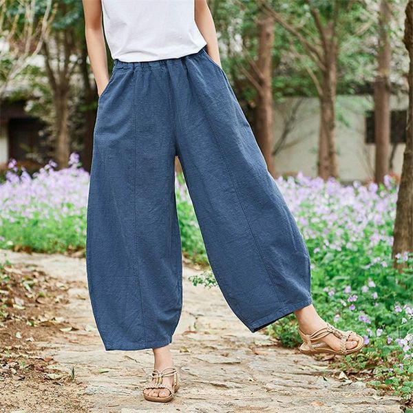 

women's pants & capris women wide leg elastic waist pockets 2021 summer vintage patchwork trouser solid color, Black;white