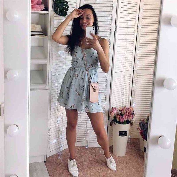 

2019 new women's dress sweet summer casual fashion bohemian print thin strap sleeveless black dress for women 210331, Black;gray