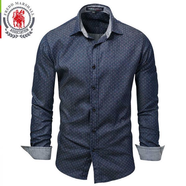 

fredd marshall brand polka dot shirt men 100% cotton mens shirts long sleeves chemise homme camicia uomo europe size fm120 210527, White;black