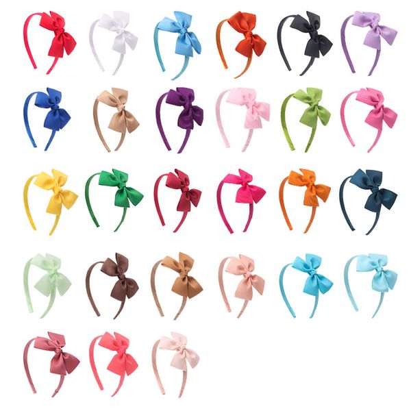 

grosgrain ribbon bows elastic hairband fashion handmade bowknot baby girls hair hoop children headwear clothing decoration, Slivery;white