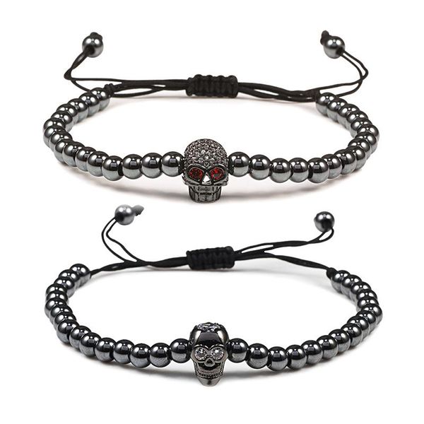 

beaded, strands pave cz copper beads bracelets black handmade crystal skull leopard head crown cube adjustable stand bracelet for women men