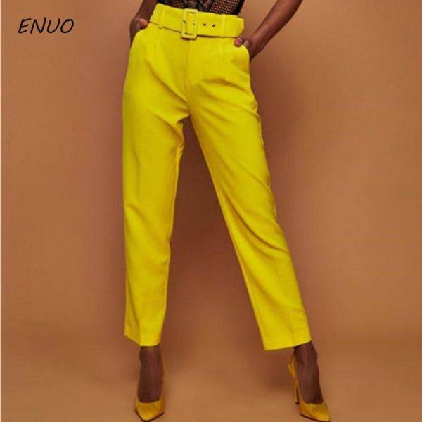 

women's pants & capris woman high waist ol straight drawstring wide belt trousers women solid streetwear ankle-length femme candy color, Black;white