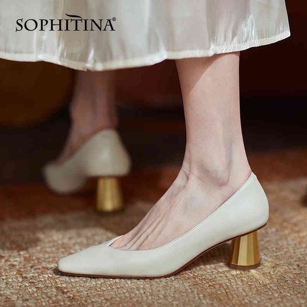 SOPHITINA Concise Pumps Weibliche Premium Leder Party Square Toe Lady Comfort Schuhe Flach Mid-Heel Kuh Muskel Frauen Schuhe AO104 210513