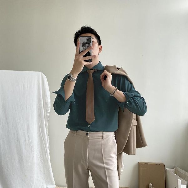 

men's casual shirts men spring fashion long sleeve slim fit male social business thin solid color blouses o267, White;black