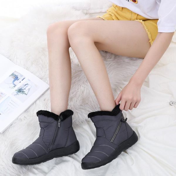 

boots winter waterproof women snow with plush fashion keep warm outdoor shoes for big kids & size 35-43 i82m, Black