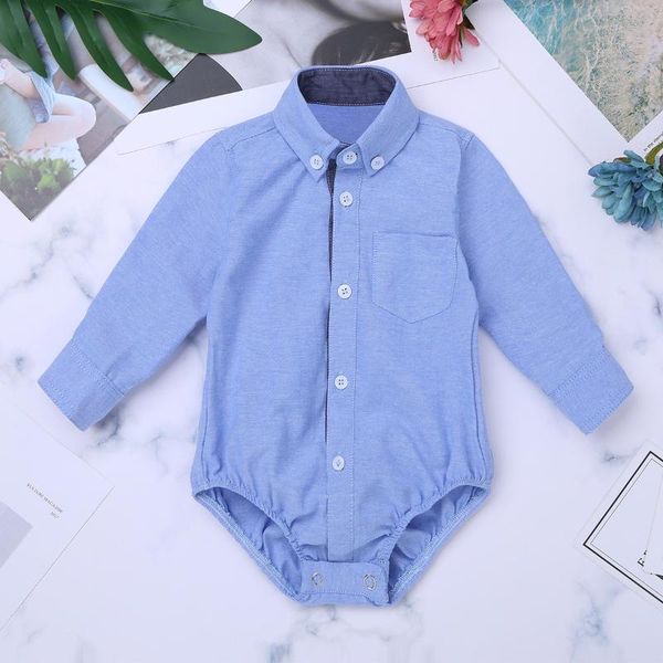 

jumpsuits gentleman infant baby boy formal shirt romper born wedding party clothes boy's long sleeve body jumpsuit rompers, Blue