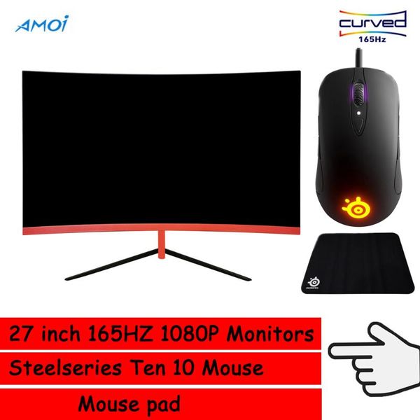 

amoi 27 inch led 165hz pc 1080p monitors gaming computer screen curved display hd dp,mouse pad,steelseries mouse sensei ten 10