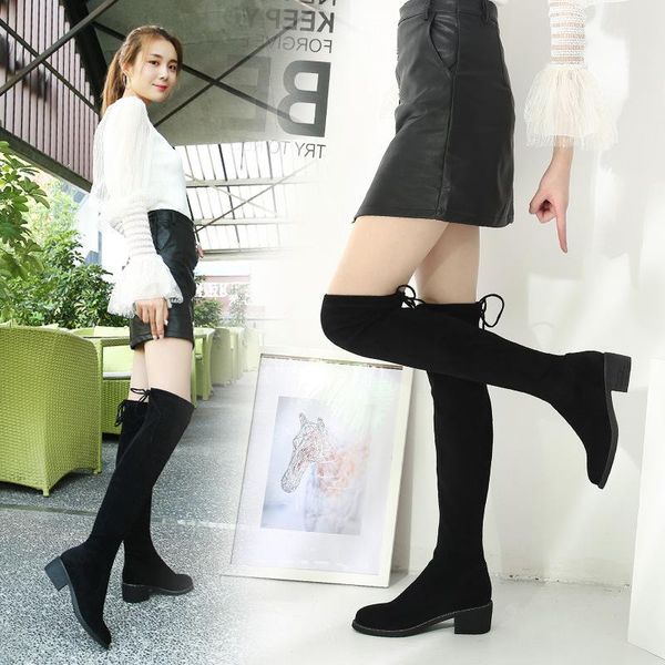 

boots women's 2021 winter all-match thick heel elastic thin, Black