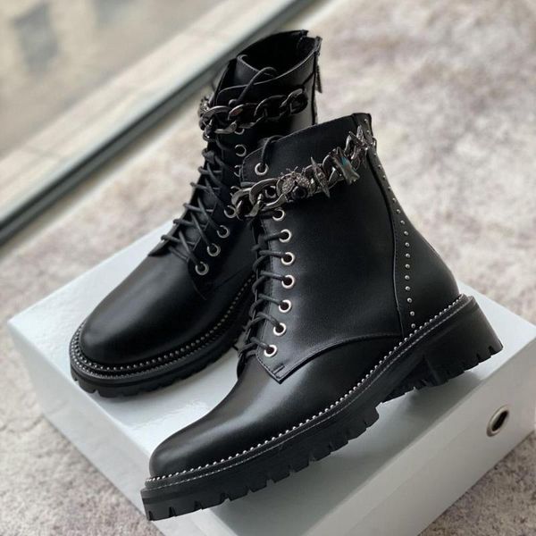 

boots luxury design rhinestone women fashion high lace up ankle runway genuine leather motorcycle, Black